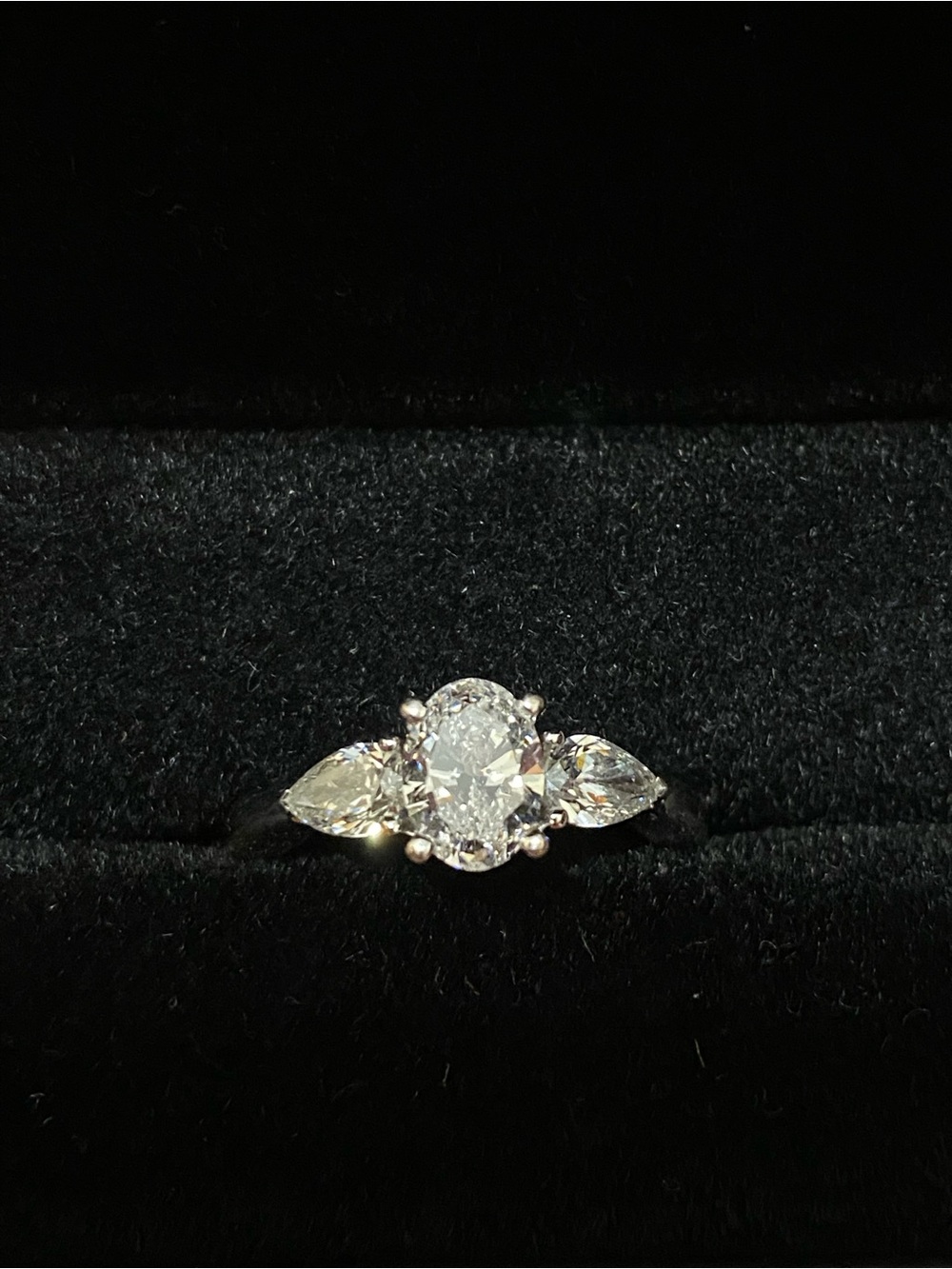 Three-Stone Engagement Ring in 14K White Gold- Marquise and Oval Design